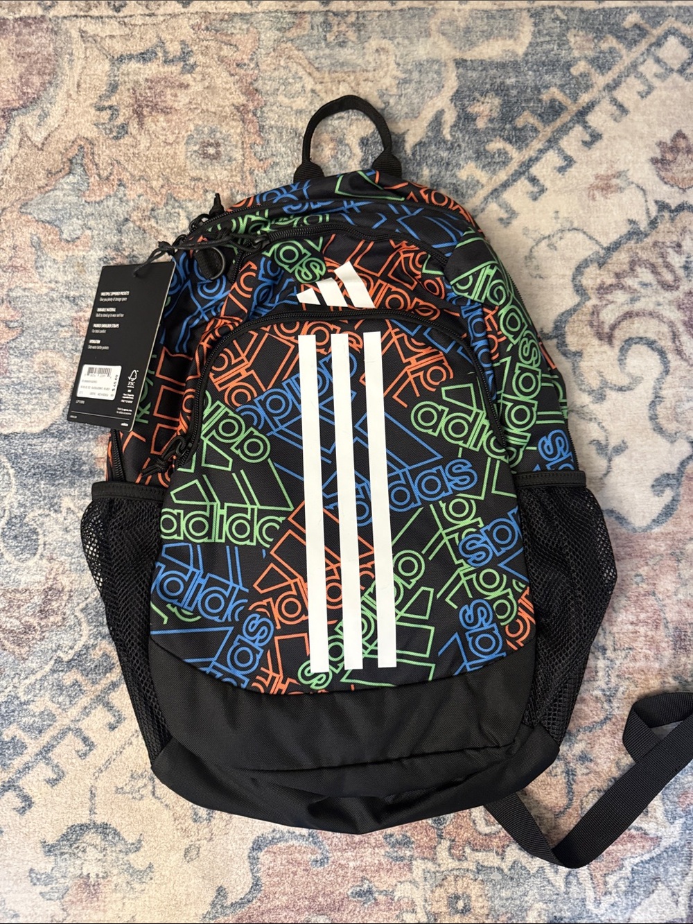 Adidas Black Backpack with Multicolor Logo Print